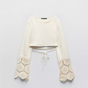 Zara Cream Lace Bell Sleeve Crop Top